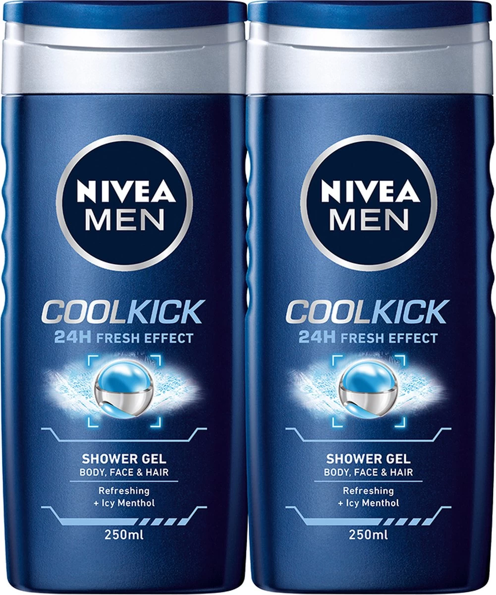NIVEA MEN Cool Kick Douchegel - 2 X 250 Ml - Voordeelverpakking