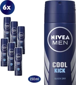 NIVEA MEN Cool Kick - 6 X 150 Ml - Voordeelverpakking - Deodorant Spray