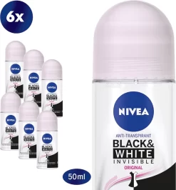 NIVEA Invisible For Black & White Clear - 6 X 50 Ml - Voordeelverpakking - Deodorant Roller