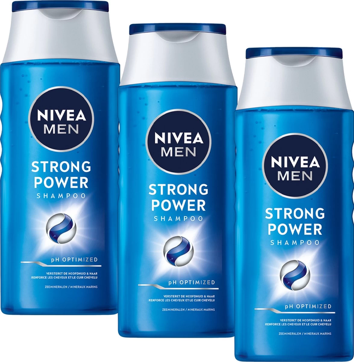 NIVEA MEN Strong Power Shampoo - 3 X 250 Ml - Voordeelverpakking 1 NIVEA MEN Strong Power Shampoo - 3 X 250 Ml - Voordeelverpakking