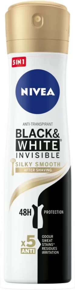 NIVEA Black & White Silky Smooth 6 X 150 Ml - Voordeelverpakking - Deodorant Spray -Nivea Winkel 314x1200
