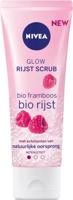 NIVEA Glow Bio Rijst Scrub - Bio Framboos Droge Gevoelige Huid - 75ml