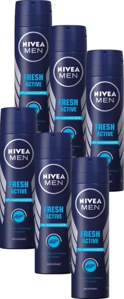 NIVEA Men Fresh Active - 150 Ml - Deodorant Spray - 6 St - Voordeelverpakking