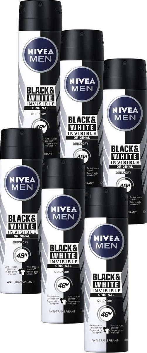 NIVEA MEN Invisible For Black & White Power - 6 X 150 Ml - Voordeelverpakking - Deodorant Spray 1 NIVEA MEN Invisible For Black & White Power - 6 X 150 Ml - Voordeelverpakking - Deodorant Spray