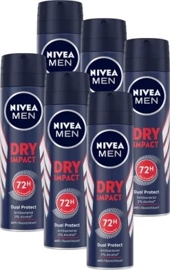 NIVEA MEN Dry Impact Deodorant Spray - 6 X 150 Ml - Voordeelverpakking