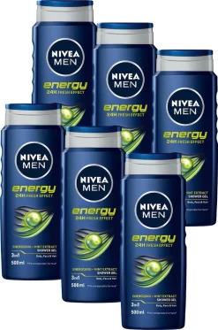 NIVEA MEN Energy - 6x 500 Ml - Voordeelverpakking - Douchegel