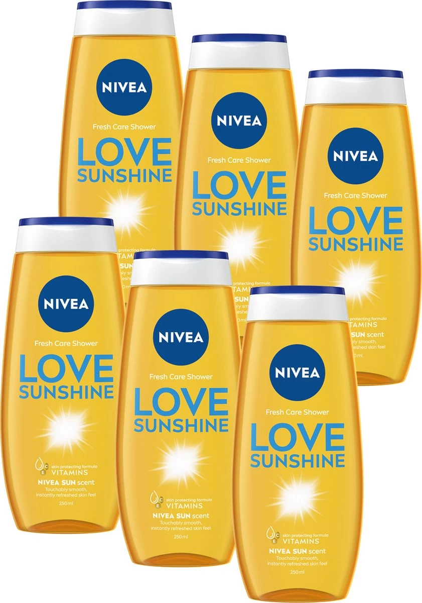 NIVEA Love Sunshine Douchegel - 6 X 250 Ml - Voordeelverpakking