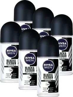 NIVEA MEN Black & White Invisible Original - 6 X 50 Ml - Voordeelverpakking - Deodorant Roller