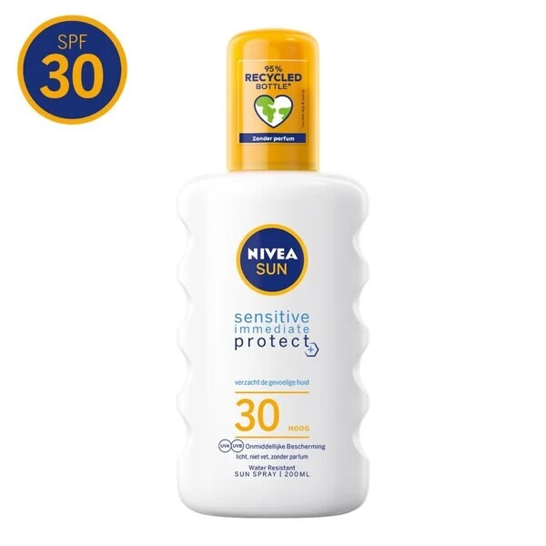 Nivea Sun Sensitive Immediate Protect SPF30 Zonnespray 1 Nivea Sun Sensitive Immediate Protect SPF30 Zonnespray
